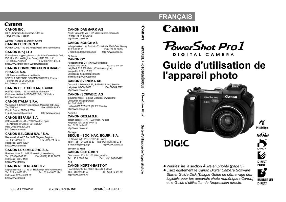 Notice Canon Powershot Pro1 Appareil Photo Trouver Une Solution à Un